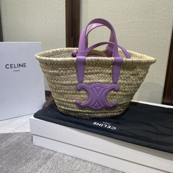 CELIN* TRIOMPHE CELIN* CLASSIC PANIER IN PALM LEAVES AND CALFSKIN