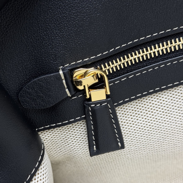 Pra*a medium linen blend and leather tote bag - 35*22.5*18cm